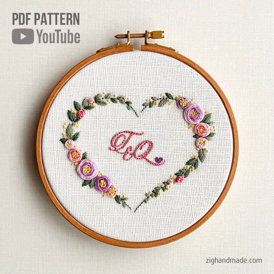 Heart Flowers - Version 2020 - Embroidery for Valentine, Wedding - PDF  Pattern by ZIG