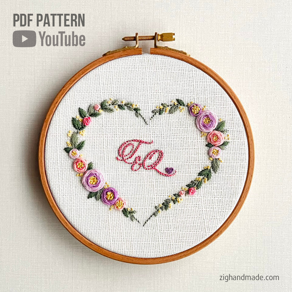 Heart Flowers - Version 2023 - Embroidery for Valentine, Wedding - PDF Pattern by ZIG