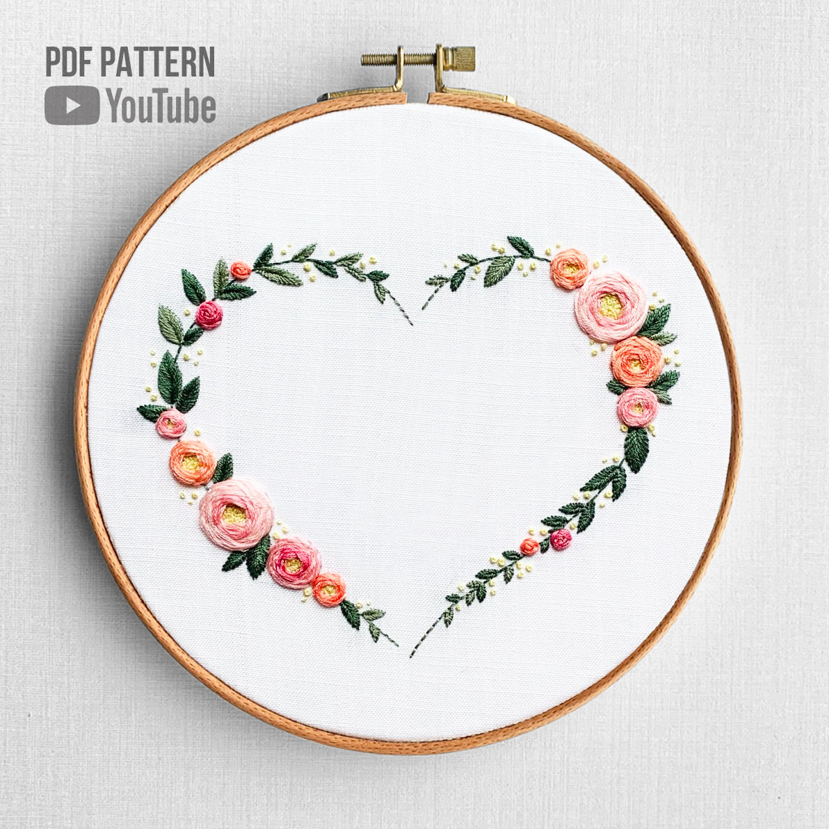 Heart Flowers - Version 2020 - Embroidery for Valentine, Wedding - PDF Pattern by ZIG