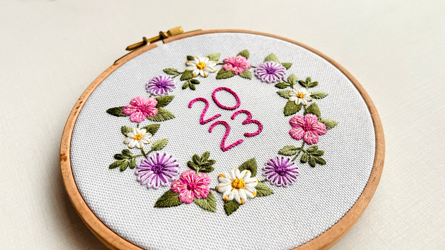 Spring Flowers of 2023 (Pink) - Botanical Embroidery - PDF Pattern by ZIG