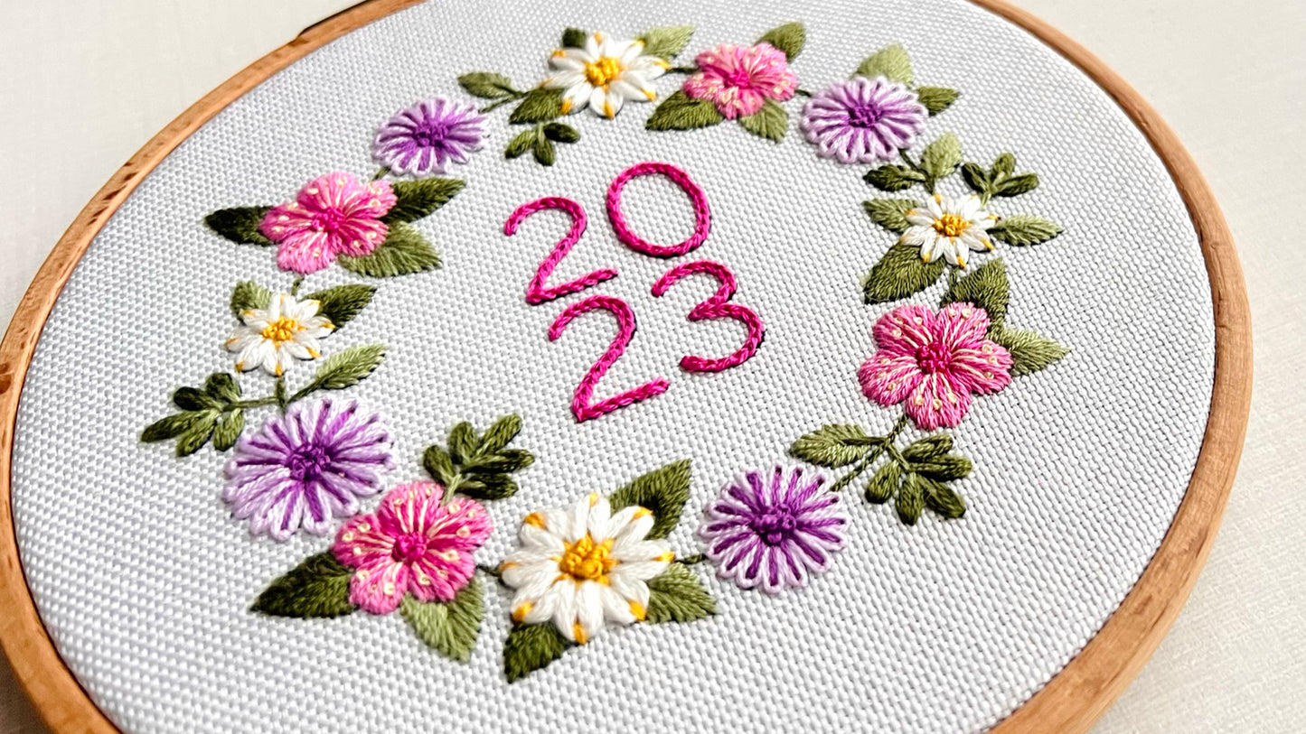 Spring Flowers of 2023 (Pink) - Botanical Embroidery - PDF Pattern by ZIG