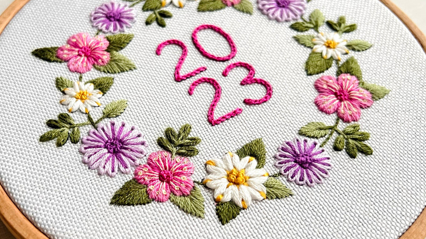 Spring Flowers of 2023 (Pink) - Botanical Embroidery - PDF Pattern by ZIG