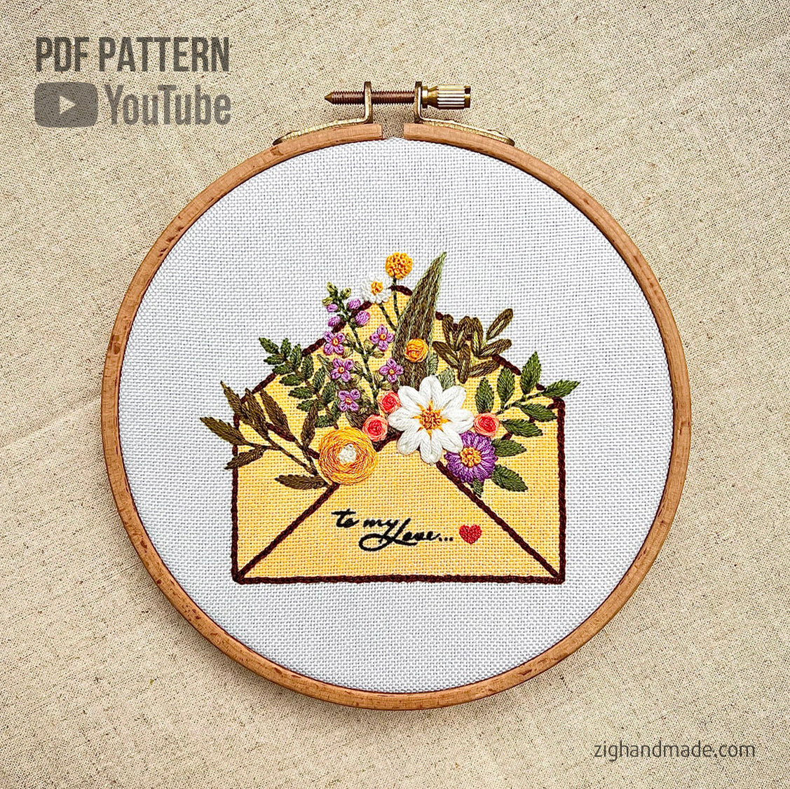 Love Envelope Is Blooming 2023 - Embroidery for Valentine - PDF Pattern by ZIG