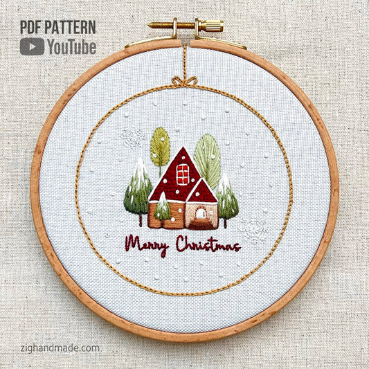 Christmas House and Trees - Embroidery Artwork - PDF Pattern by ZIG